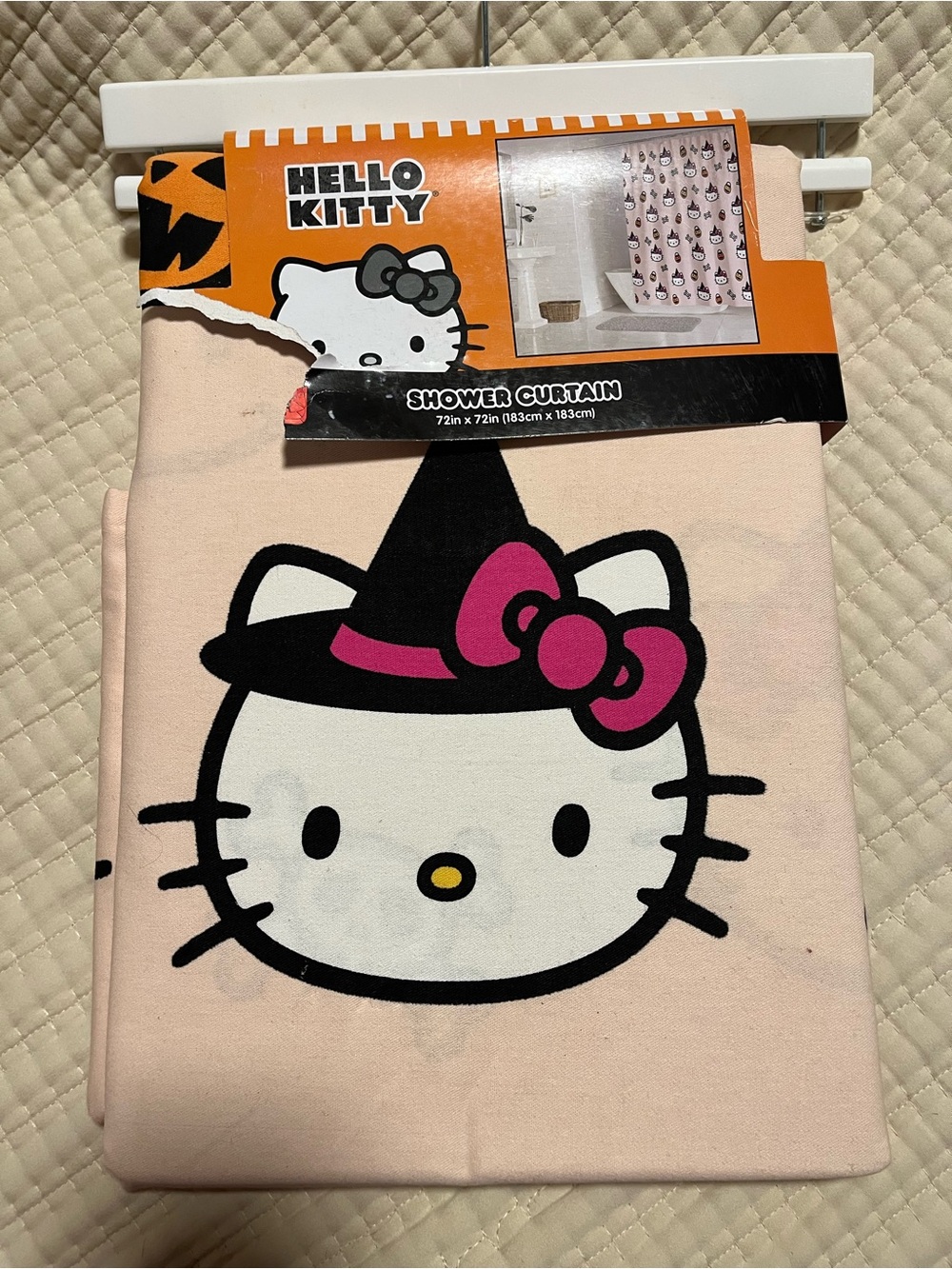 Hello Kitty Halloween Peach Witch 100 % Cotton Shower Curtain - 72 x 72 NWT